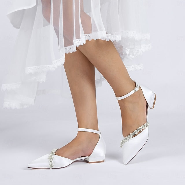 Pointed Toe Elegant Flats Wedding Women's – Satin White