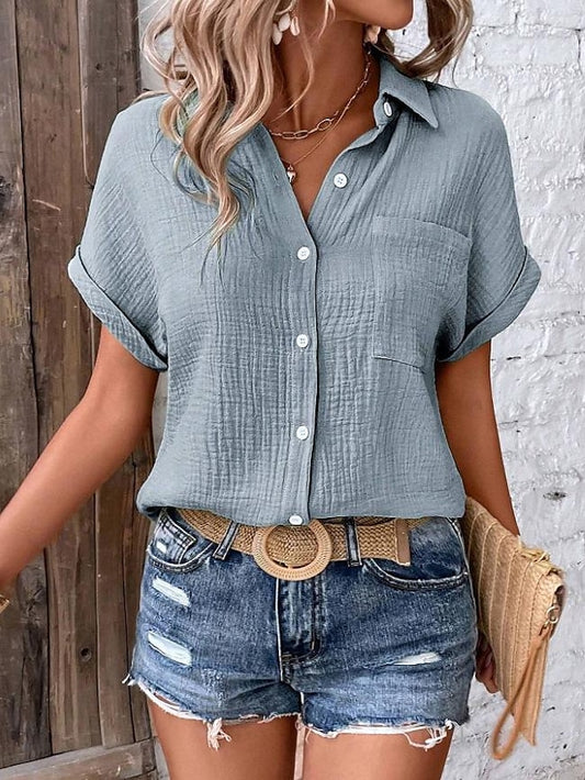 Women's Blouse V-Neck Button-Up Textured Pattern Casual