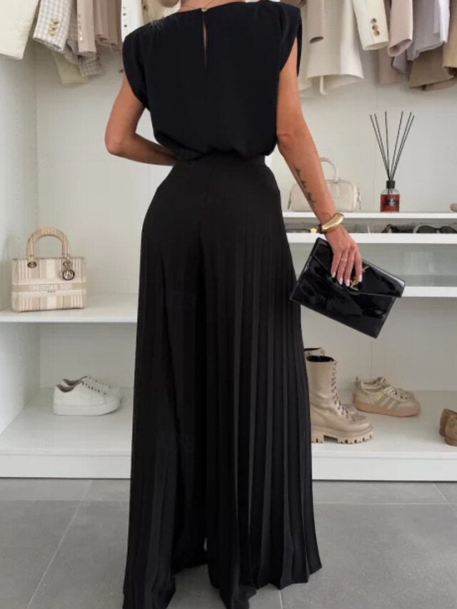 Women's Pants Sets Bolero Top Sleeveless Round Neck Plain