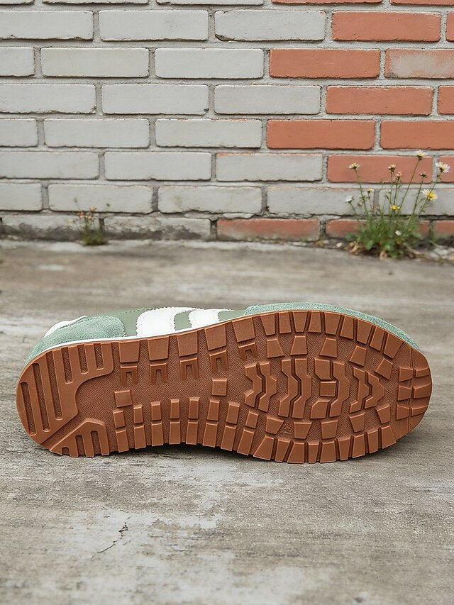 Women's Green Retro Stripe Sneakers – Breathable Low-Top