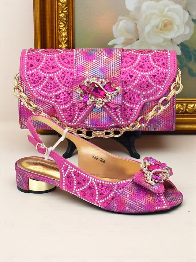 and Women's Matching Heels Clutch Slingback Gold Rhinestone