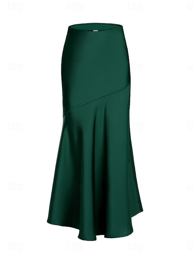 Women's Satin Skirts Elegant Vintage Fashion Casual Maxi