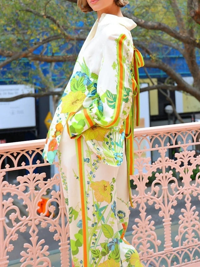 Women's Shirt Blouse Wide Leg Pants Long Sleeve Shirt