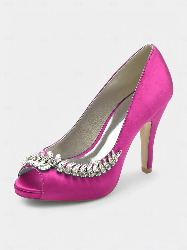 Peep-Toe with Crystal – Satin Embellishment Blue Luxury Heels