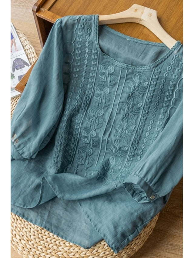 Women's Shirt Cotton Blend Blouse Plain Modern Half Sleeve