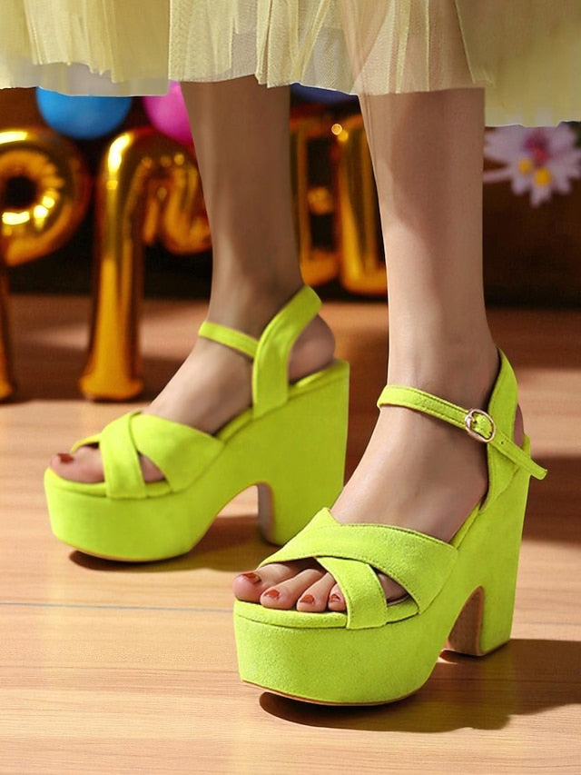 Suede Hot Women's Sandals Platform with Pink Ankle - Strap