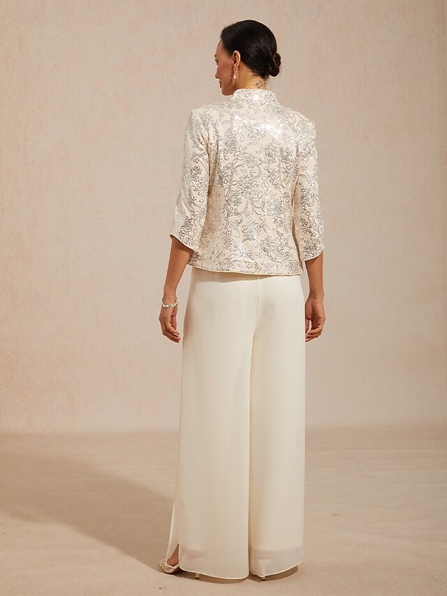 Women's Jacket Twinset Sequins Floral Paisley Elegant 3/4