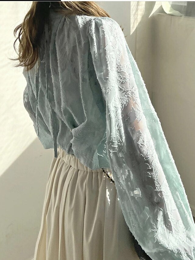 Women's Shirt Blouse Chiffon Tops Ruched Lace Floral Active