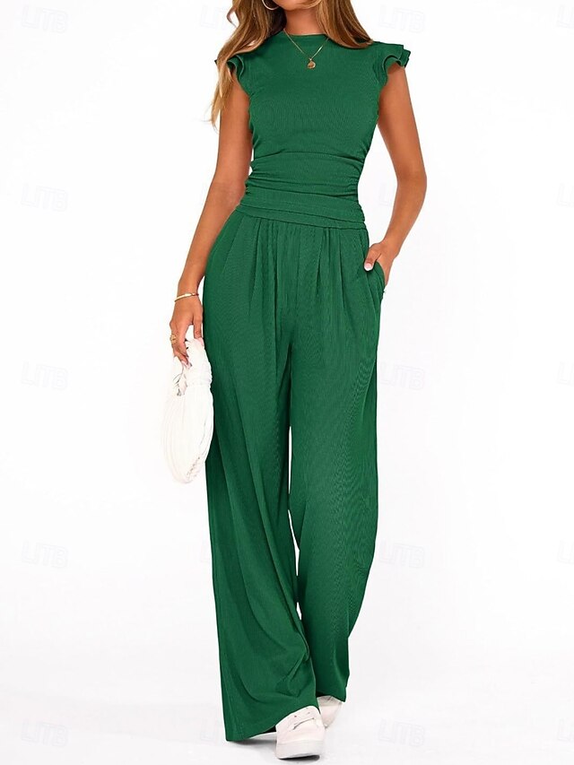Women's Two Piece Sets Camis Pants Sets Sleeveless Round
