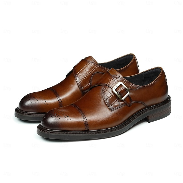 Monk Strap Leather First Black Shoes- Genuine Men's