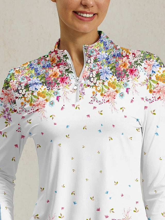 Women's Golf Polo Shirt White Long Sleeve Top Ladies Golf