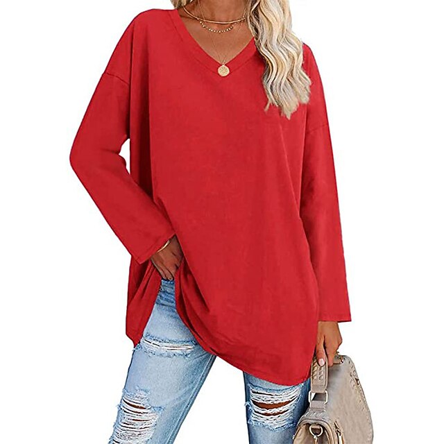 Women's T Shirt Plain Basic Long Sleeve V Neck Regular Tops