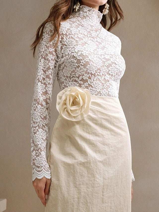 Women's Blouse Lace Tops Lace Plain Stylish Long Sleeve