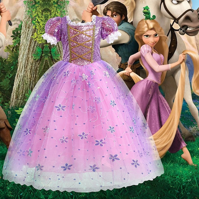 Dress Princess Cosplay Flower Cloak Rapunzel Girl