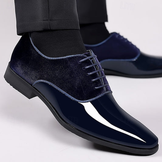 Men's with Patent Shoes Oxford Blue Navy Leather