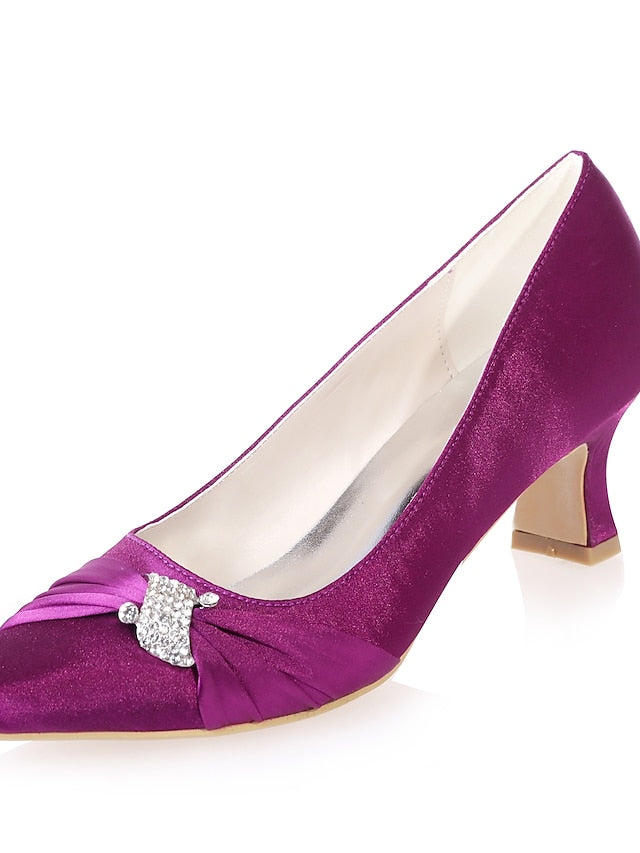 Blue Kitten Bow Women's Heels Royal with Rhinestone Satin