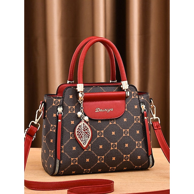 Accents Elegant Faux with Red Women's and Leather Handbag