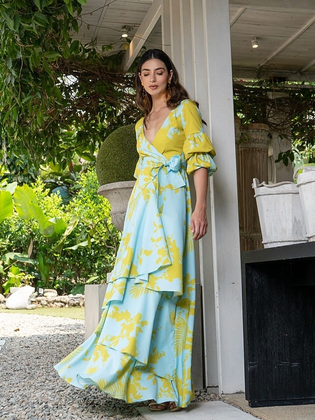 A-Line Floral Dress Beach Wedding Summer Maxi Dresses for Women