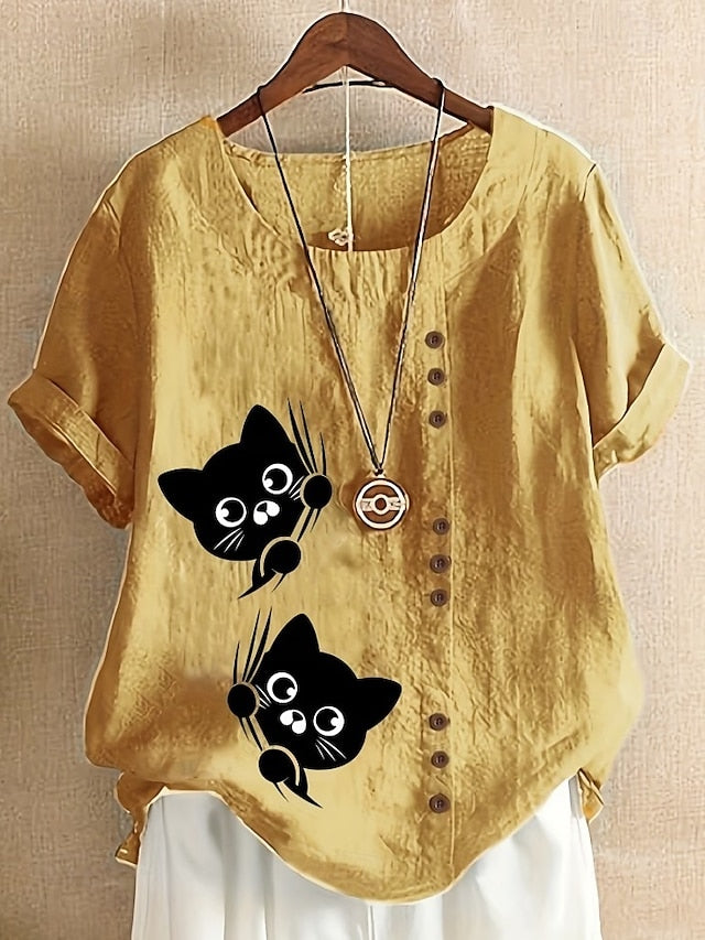 Women's Blouse Buttons Print Graphic Animal Vintage