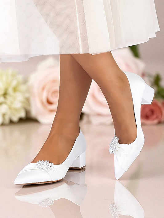 Crystal Women's with Low Heel White Block Pumps