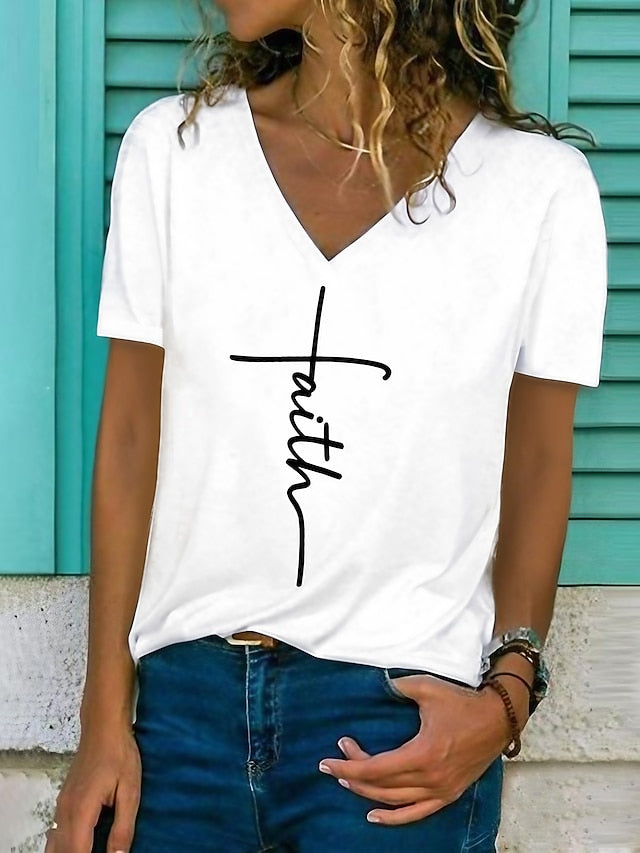 Women's T shirt Tee Black White Gray Graphic Letter Print