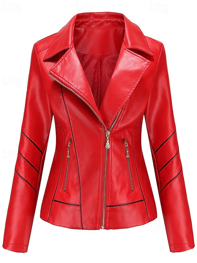 Leather Women's Pocket Jacket Faux Comfortable Zipper