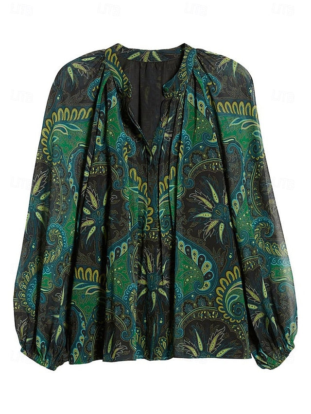 Women's Boho Shirt Blouse Ruffle Paisley Vintage Stylish