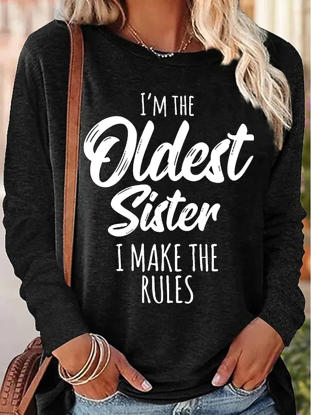 Women's T Shirt Print Letter Family Fashion Long Sleeve