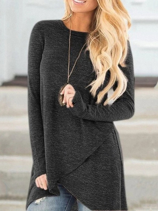 Women's Blouse Asymmetric Hem Solid Color Stylish Casual