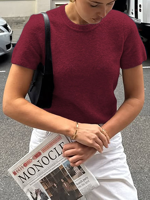 Women's Wool T Shirt Solid Color Fashion Casual Short