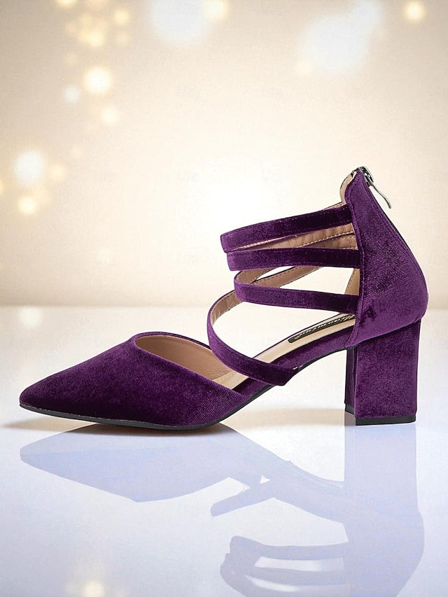 Women's with Heel Toe Pumps Pointed Velvet Blue Block