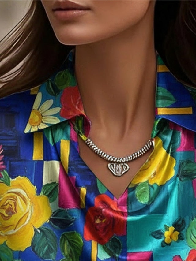 Women's Shirt Print Draped Floral Rose Elegant Stylish