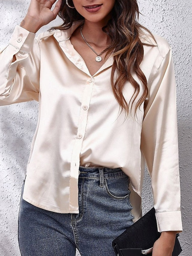 Women's Shirt Blouse Buttons Solid Color Basic Casual Long