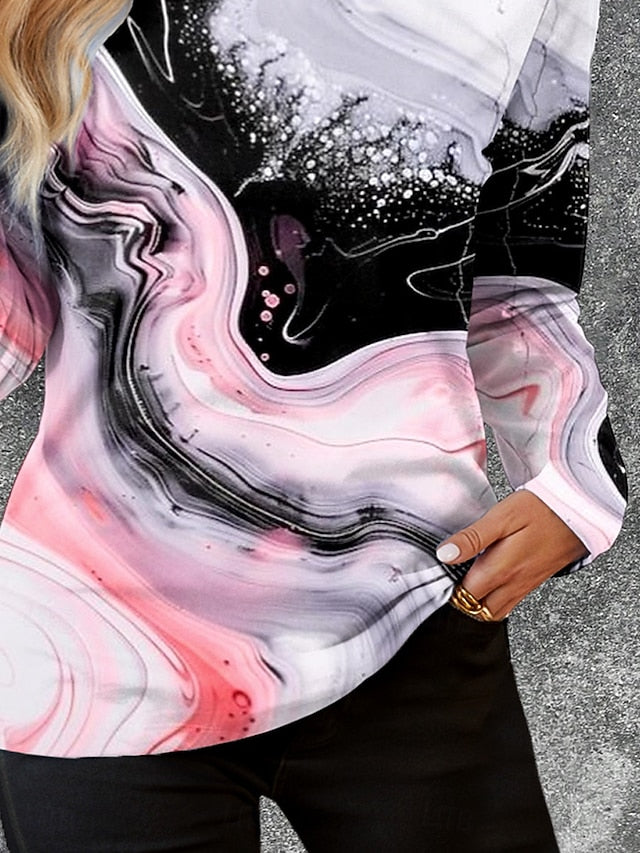 Women's T shirt Crew Neck Long Sleeve Tunic Casual Print