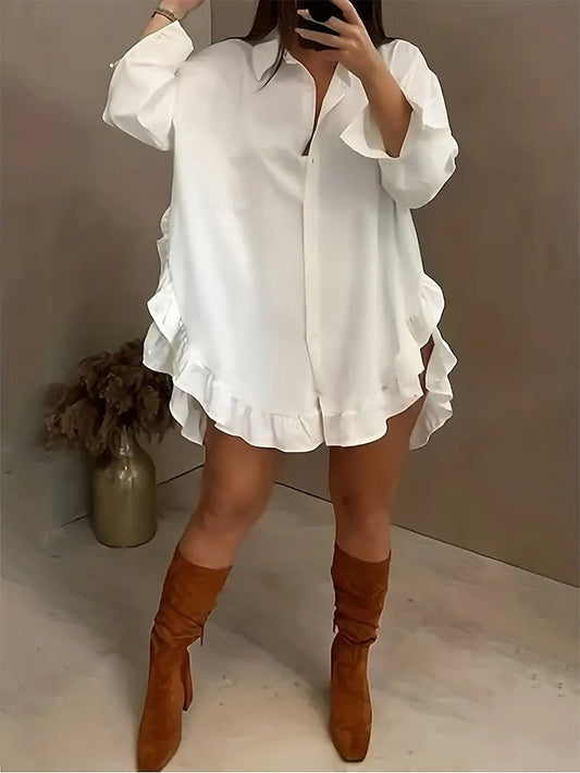 Women's Mini Dress White Dress Shirt Dress Casual Dress
