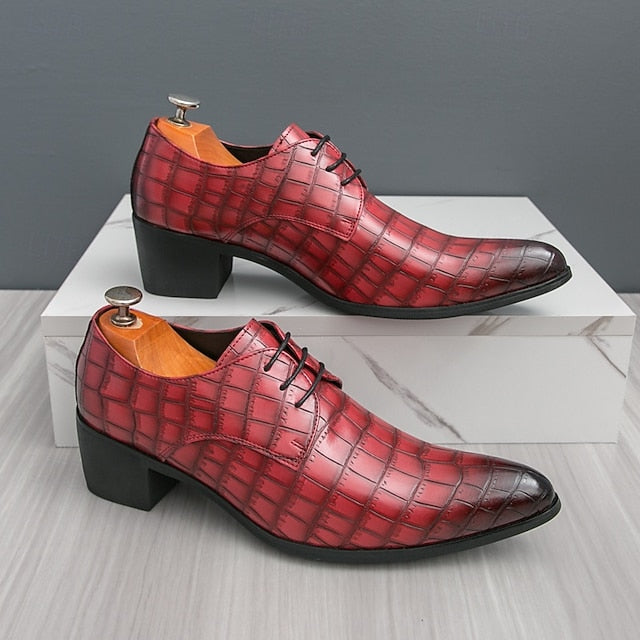 Faux – Crocodile Red Leather Shoes Pattern Men's