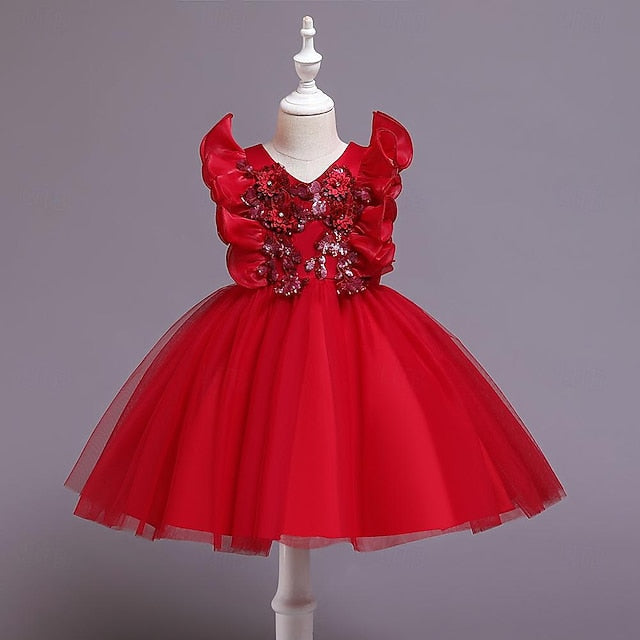 Party Color Sequin Flower Girls' Dress Kids Solid