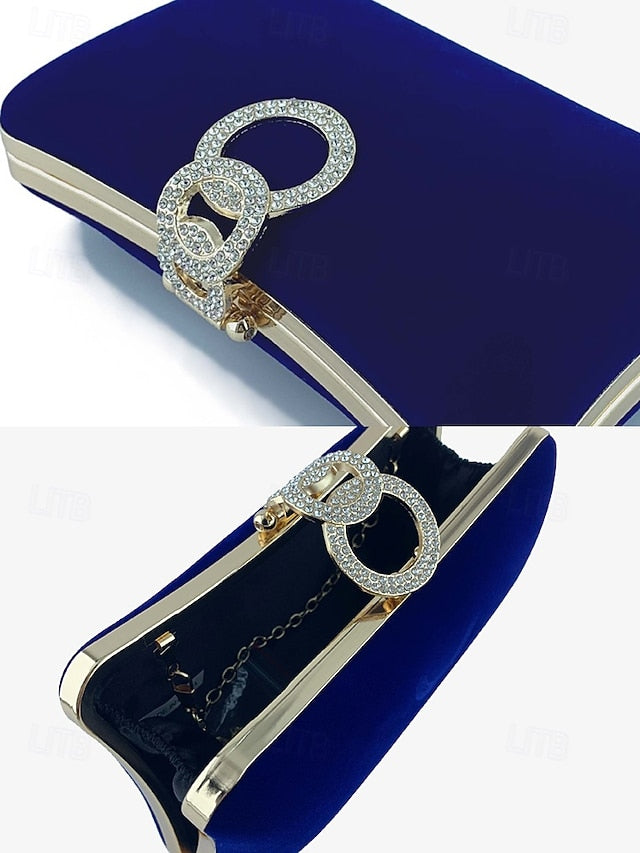 Rhinestone Velvet with Women's Ring Elegant Bag Blue Clutch