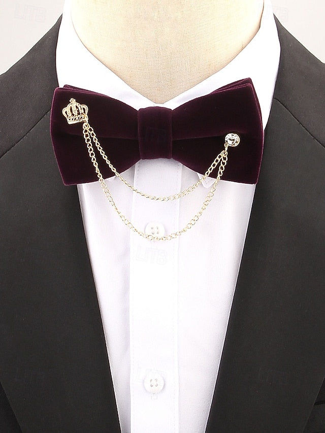 Men's Velvet with Tie – and Chain Detail Crown Bow