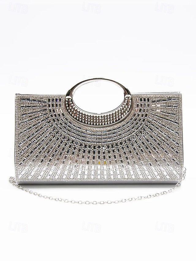 Gold Glamorous Round – Handle Evening with Crystal Clutch