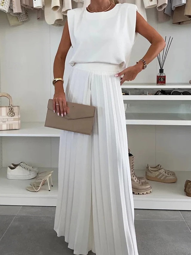 Women's Pants Sets Bolero Top Sleeveless Round Neck Plain