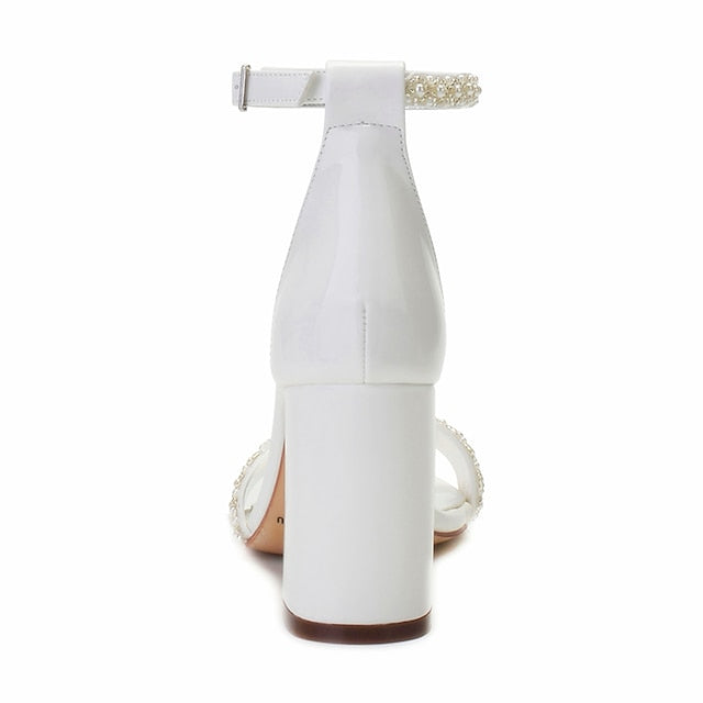 Ankle Block White Ivory Strap Embellished Women's Pearl