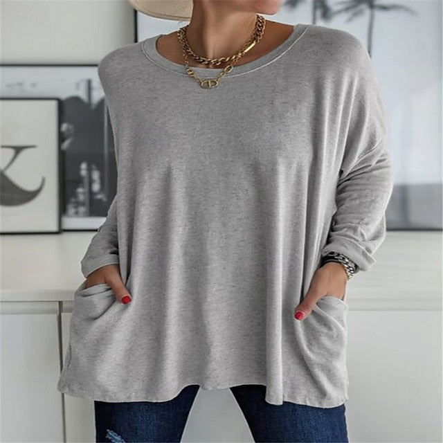 Women's Tunic T Shirt Pocket Solid Color Plain Stylish