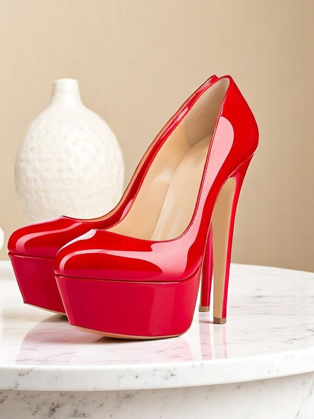 Women's and Pointed-Toe Patent Platform Heels with Black