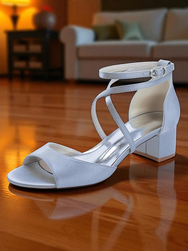 Ankle Strap Sandals Women's Block Heel with Satin - Elegant
