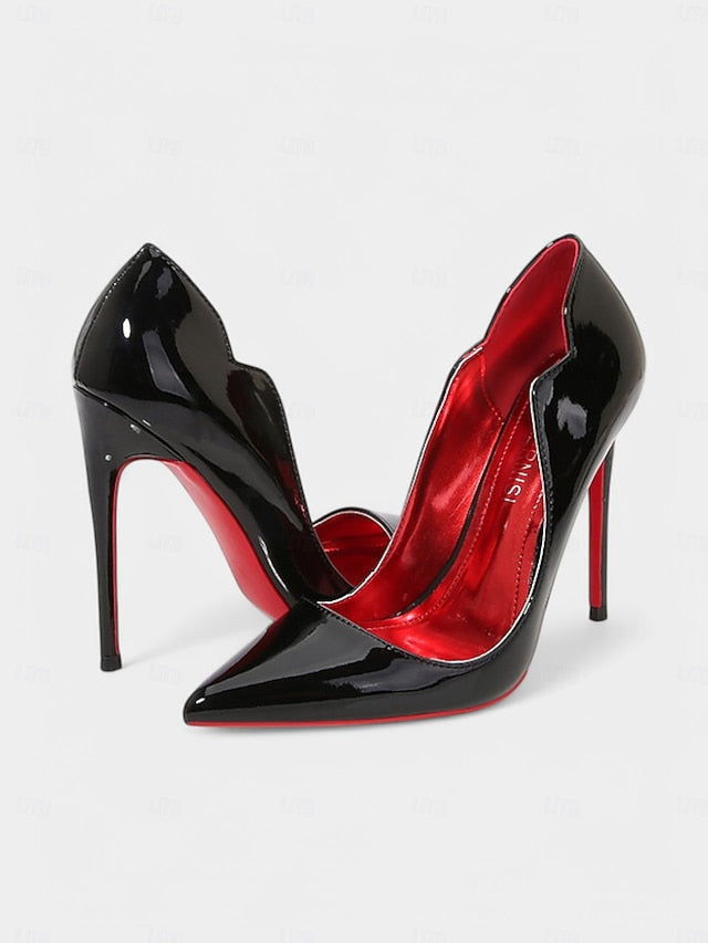 Leather – Toe Red High Heels Pointed Patent Soles Black with