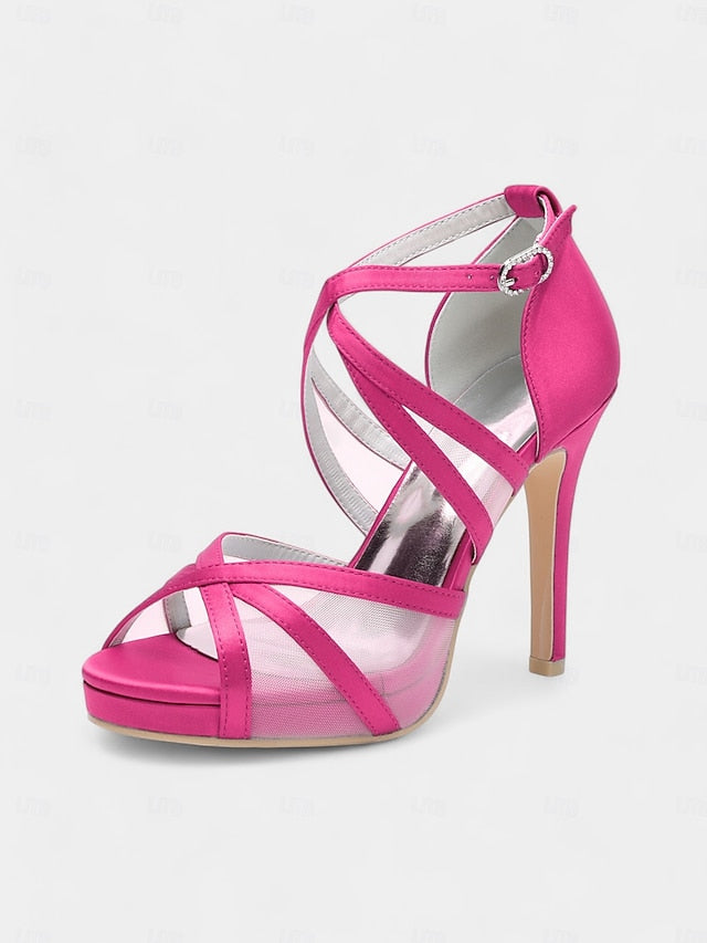 Heel with Satin Sandals High Cross Straps White Bridal Perfect -