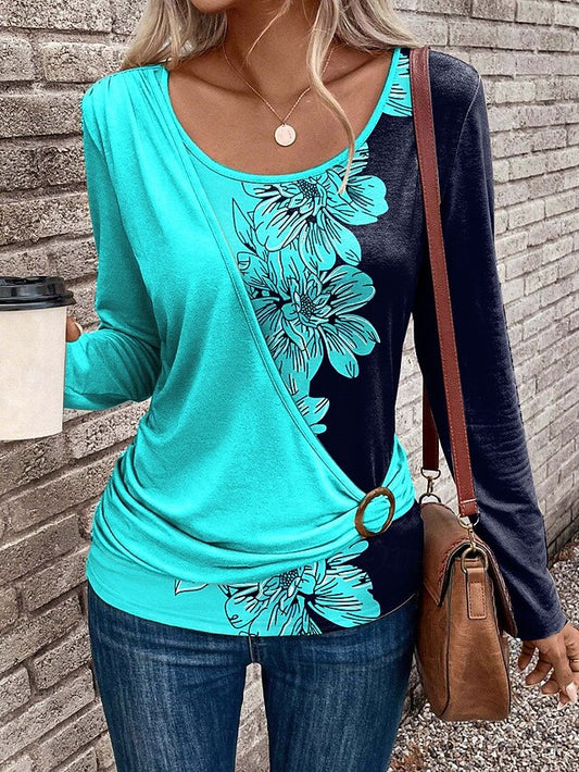 Women's T Shirt Patchwork Print Floral Graphic Stylish