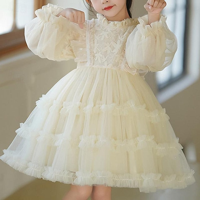 Kids Color Girl Long Solid Girls' Party Dress Flower
