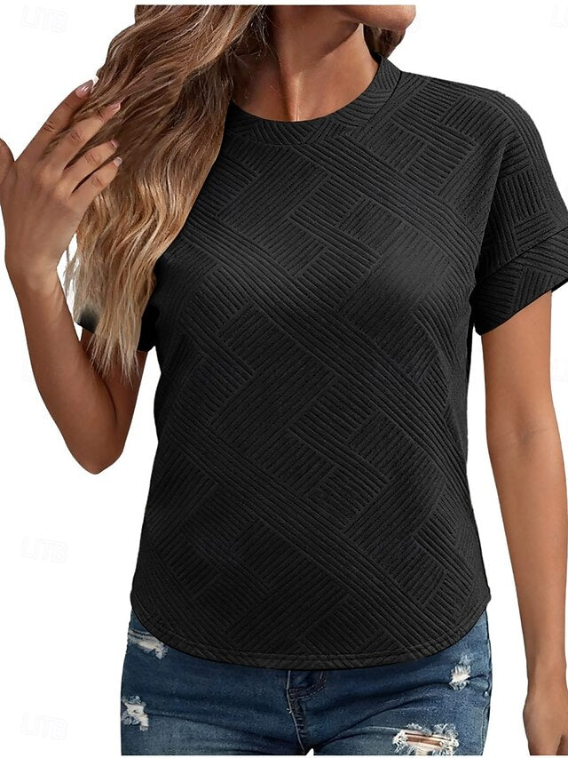 Women's T Shirt Tee Top Textured Solid Color Fashion